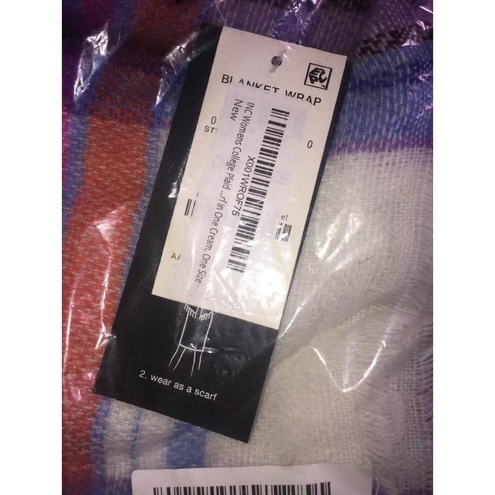 INC International Concepts College Plaid Wrap Retail $49.50